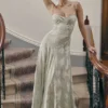 Seren Pistachio Maxi-jurk met bloemenprint en kanten rug