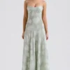 Seren Pistachio Maxi-jurk met bloemenprint en kanten rug