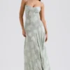 Seren Pistachio Maxi-jurk met bloemenprint en kanten rug