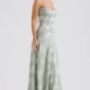 Seren Pistachio Maxi-jurk met bloemenprint en kanten rug