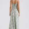 Seren Pistachio Maxi-jurk met bloemenprint en kanten rug