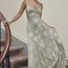Seren Pistachio Maxi-jurk met bloemenprint en kanten rug