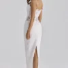 Serenella witte midi-jurk met broderie anglaise-kant