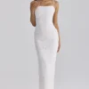 Serenella witte midi-jurk met broderie anglaise-kant