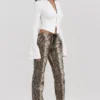 Serina veganistische leren broek met slangenprint