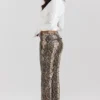 Serina veganistische leren broek met slangenprint