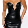 Shia Zwarte veganistische leren strapless midi-jurk