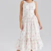 Sienna Rose Print stretch katoenen midi-jurk met vetersluiting