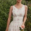 Sienna Rose Print stretch katoenen midi-jurk met vetersluiting