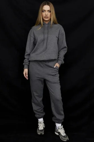 Halo donkergrijze oversized Hoodie met katoenen fleece binnenkant