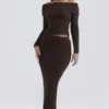 Sloane chocoladebruine maxi-rok van zacht katoenbouclé
