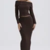 Sloane chocoladebruine maxi-rok van zacht katoenbouclé