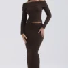 Sloane chocoladebruine maxi-rok van zacht katoenbouclé