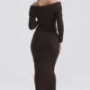 Sloane chocoladebruine maxi-rok van zacht katoenbouclé