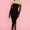 Sofia zwarte strapless maxi-jurk van mesh