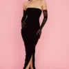Sofia zwarte strapless maxi-jurk van mesh