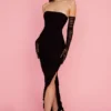 Sofia zwarte strapless maxi-jurk van mesh