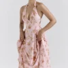 Solada Engelse vintage rozenprint georgette halterzomerjurk