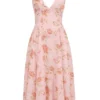 Solada Engelse vintage rozenprint georgette halterzomerjurk