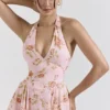 Solada Engelse vintage rozenprint georgette halterzomerjurk