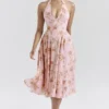 Solada Engelse vintage rozenprint georgette halterzomerjurk