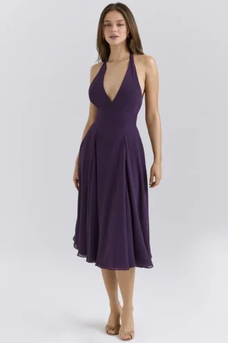 Solada Grape Georgette Halter Zomerjurk
