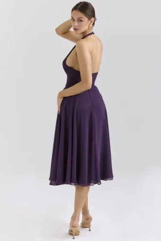 Solada Grape Georgette Halter Zomerjurk