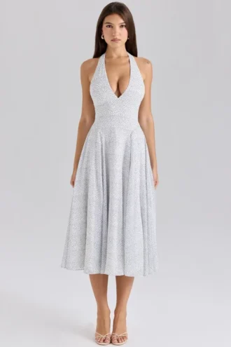 Solada halterjurk van georgette met stippenprint voor de zomer