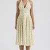 Solada ivoorkleurige vintage halterjurk met bloemenprint van georgette