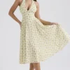Solada ivoorkleurige vintage halterjurk met bloemenprint van georgette