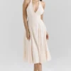 Solada Vintage crèmekleurige halterjurk van georgette voor de zomer