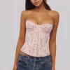 Solaine Babyroze korsettop met bloemenkant en baleinen