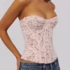 Solaine Babyroze korsettop met bloemenkant en baleinen