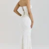 Solaine ivoorkleurige kanten corset maxi-jurk