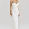 Solaine ivoorkleurige kanten corset maxi-jurk