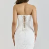 Solaine ivoorkleurige kanten corset maxi-jurk