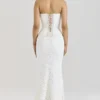 Solaine ivoorkleurige kanten corset maxi-jurk