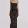 Solaine Zwarte + Blush Kanten Korset Maxi-jurk