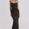 Solaine Zwarte + Blush Kanten Korset Maxi-jurk