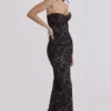 Solaine Zwarte + Blush Kanten Korset Maxi-jurk