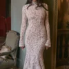 Sophia Vintage ivoorkleurige kanten getailleerde midi-jurk