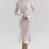 Sophia Vintage ivoorkleurige kanten getailleerde midi-jurk