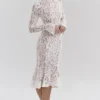 Sophia Vintage ivoorkleurige kanten getailleerde midi-jurk