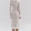 Sophia Vintage ivoorkleurige kanten getailleerde midi-jurk