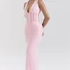Sophina Perfectly Pink Broderie Anglais Plunge Maxi-jurk