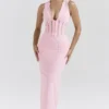 Sophina Perfectly Pink Broderie Anglais Plunge Maxi-jurk