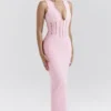 Sophina Perfectly Pink Broderie Anglais Plunge Maxi-jurk
