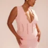 Sophina Perfectly Pink Broderie Anglais Plunge Maxi-jurk