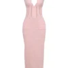 Sophina Perfectly Pink Broderie Anglais Plunge Maxi-jurk