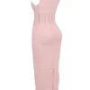 Sophina Perfectly Pink Broderie Anglais Plunge Maxi-jurk